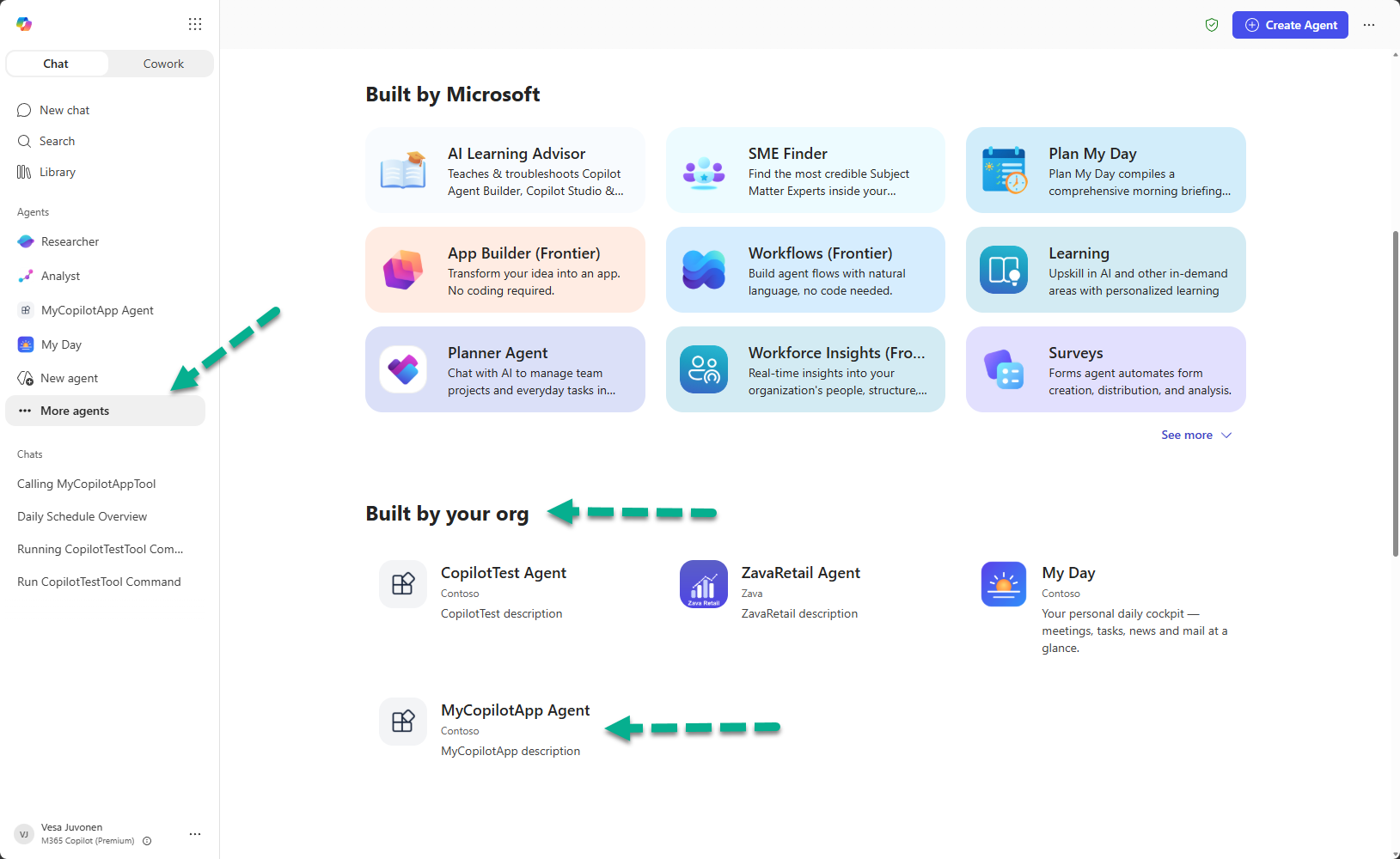 Selecting the MyCopilotApp agent in Microsoft 365 Copilot