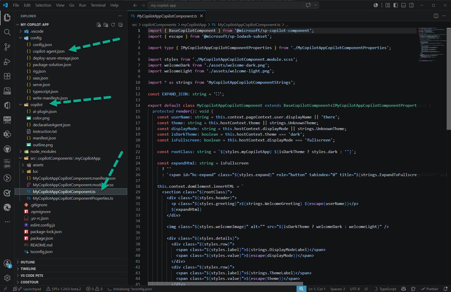 The project structure, highlighting the copilot and copilotComponents folders