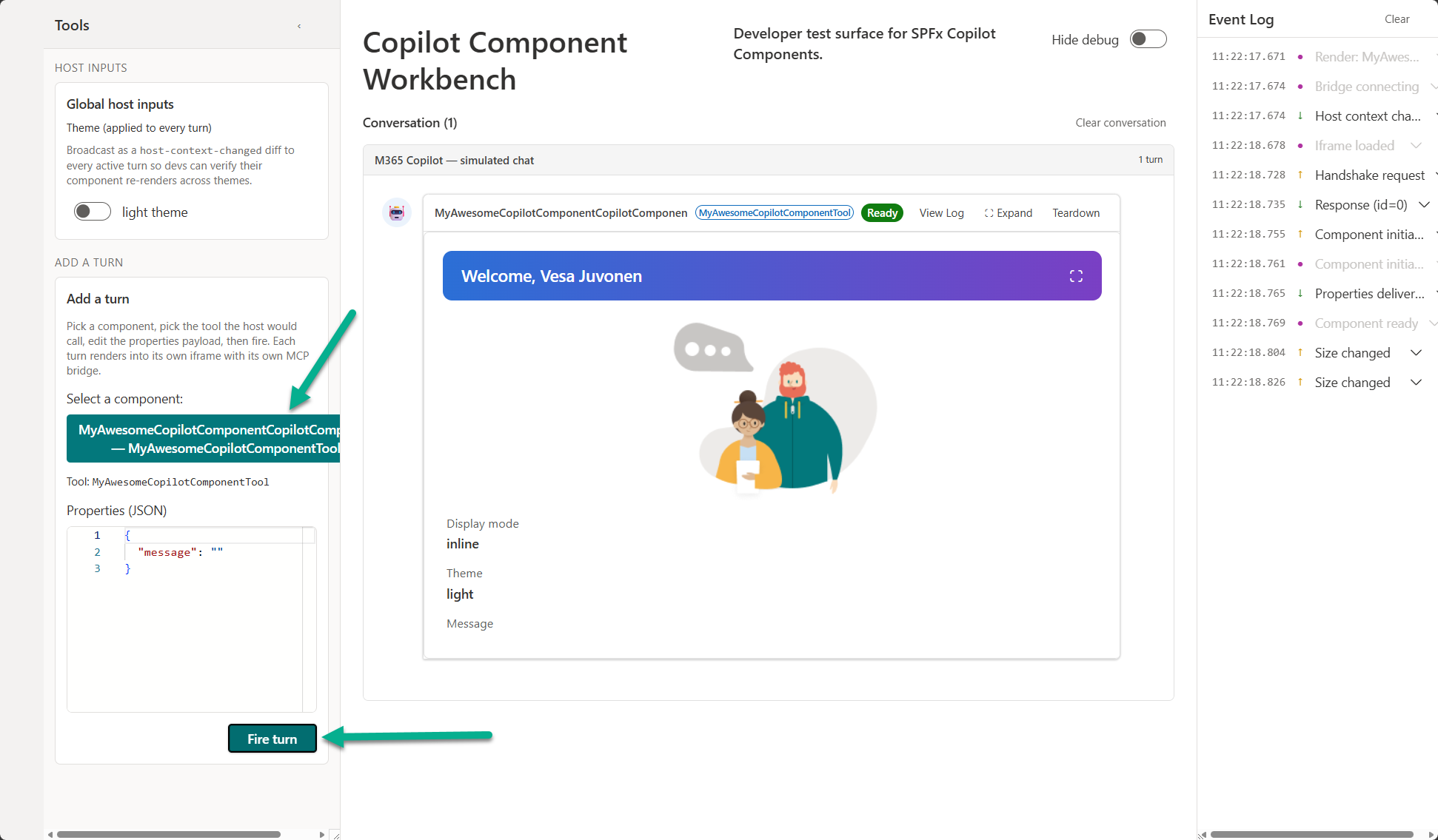 The component under test in the Copilot Workbench