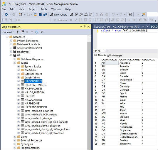 Skärmbild av SQL Server Management Server.