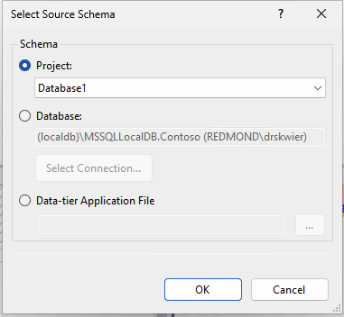 Skärmbild av dialogrutan Välj schemajämförelsekälla i Visual Studio.
