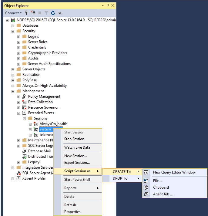 Skärmbild av extended new query editor window session (Utökad fönstersession för ny frågeredigerare).