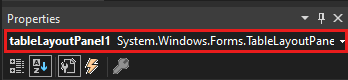 Skärmdump som visar fönstret Egenskaper som visar kontrollen TableLayoutPanel.