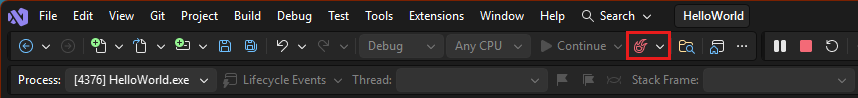 Skärmbild av Hot Reload i Visual Studio.