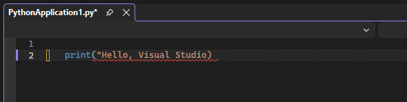 Skärmbild som visar IntelliSense-syntaxfärgning och felmarkering i redigeraren i Visual Studio.