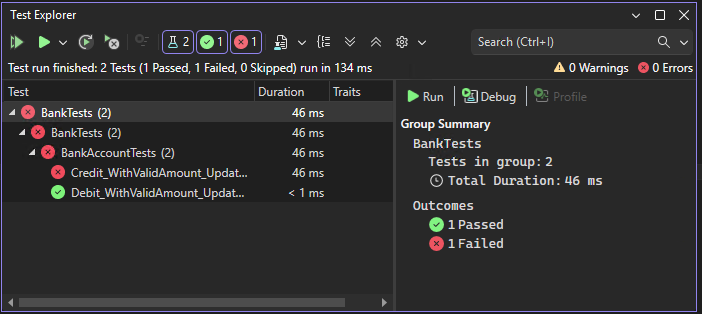 Skärmbild som visar Test Explorer.
