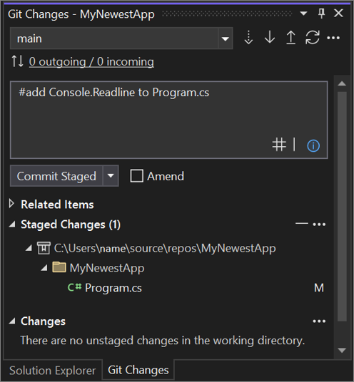 Git-kommando-dialogrutan i Visual Studio 2022.