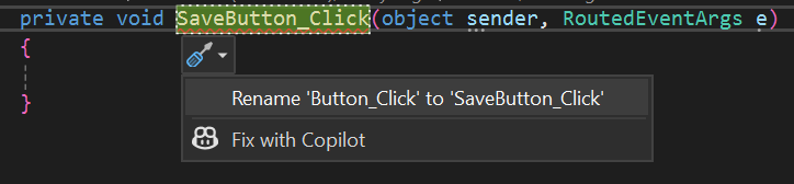 Visual Studio-metodens namnändringspopup-gränssnitt.