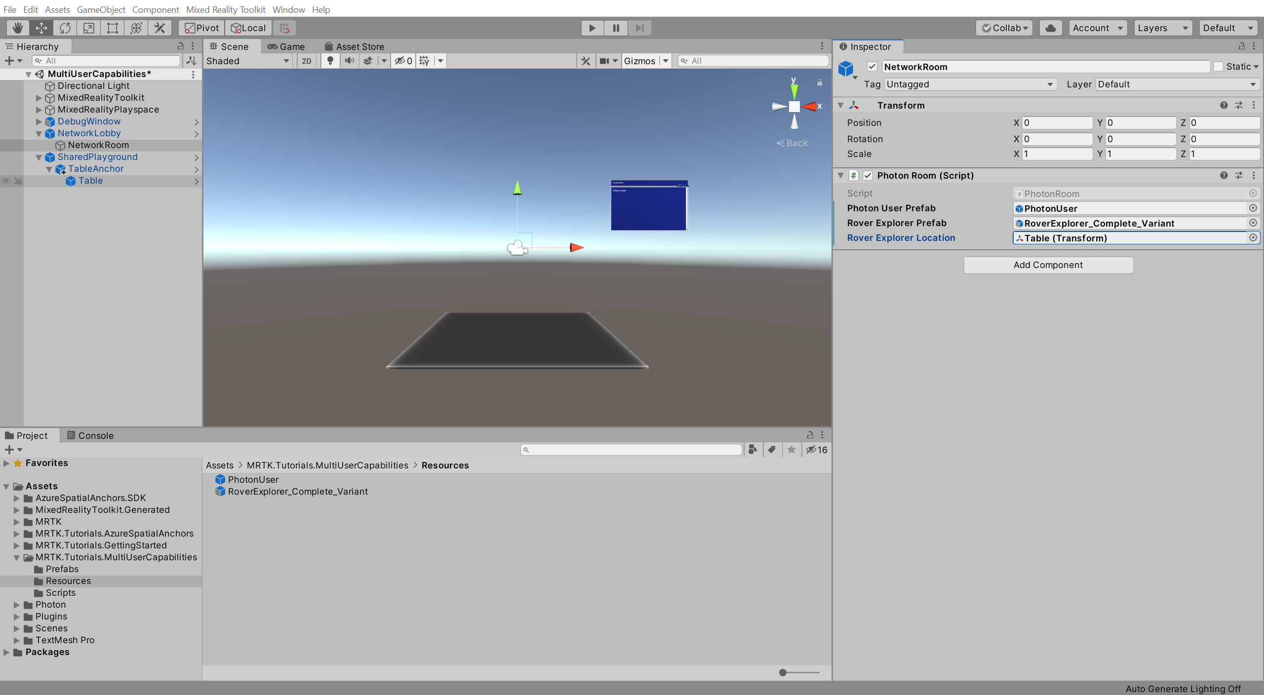 Unity med photon room-komponent konfigurerad