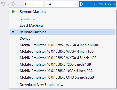 rullgardinsmenyn för Visual Studio-felsökningsmål
