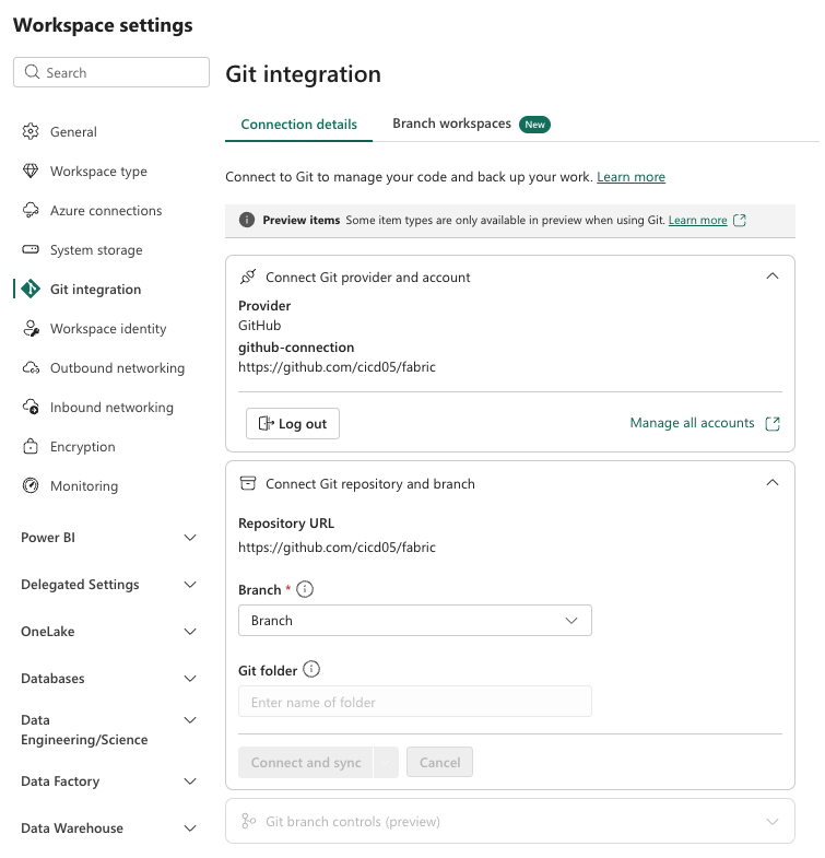 สกรีนช็อตเพื่อ GitHub การเชื่อมต่อ