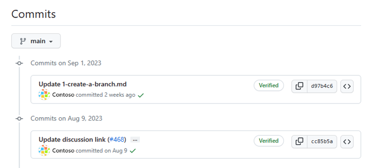 สกรีนช็อตของรายการ GitHub ยอมรับสาขาหลัก