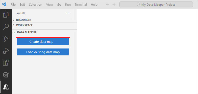 螢幕擷取畫面顯示 Visual Studio Code，其中包含 Azure 視窗並且選取 [建立資料對應] 按鈕。