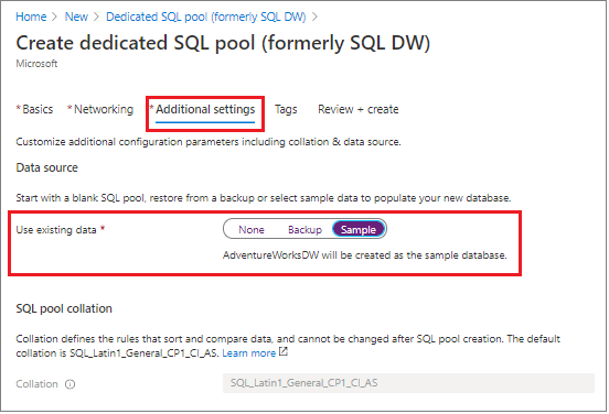 Azure 入口網站的螢幕擷取畫面。選取使用現有資料。
