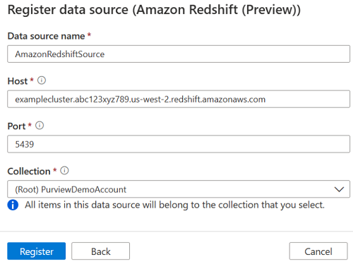 顯示 Amazon Redshift 註冊功能表的螢幕擷取畫面。
