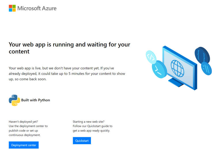 Linux 上預設 App Service 網頁的截圖。