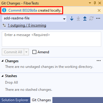 顯示 Visual Studio 中的提交資訊連結的螢幕截圖。