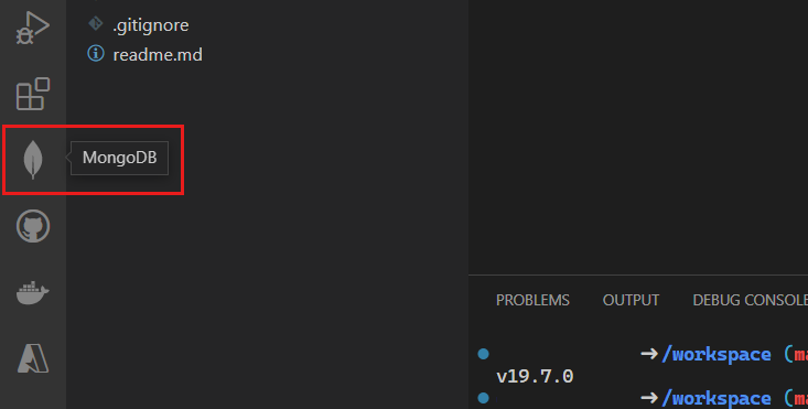 側邊欄中 MongoDB 擴充功能的截圖。