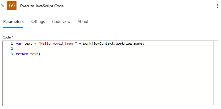 顯示使用預設範例程式代碼執行 JavaScript 程式代碼動作的螢幕快照。