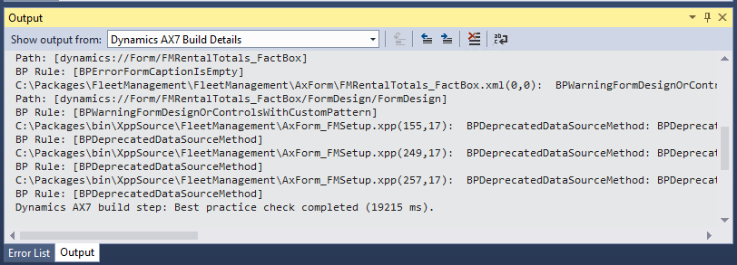 Screenshot of the Output window.