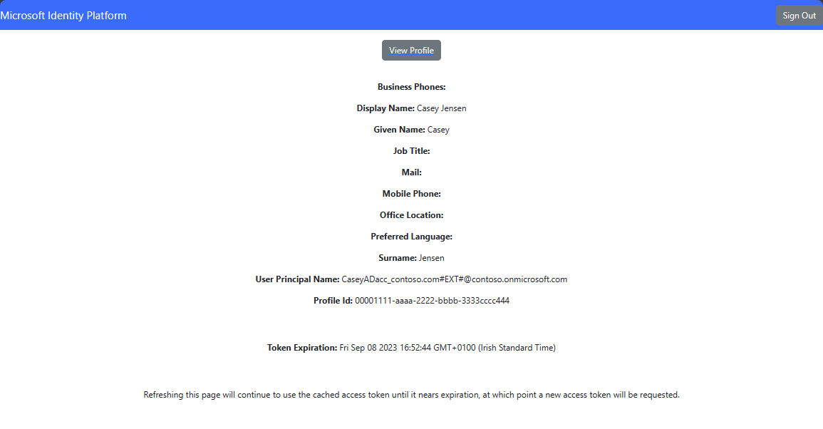 描述 API 呼叫結果的 JavaScript 應用程式螢幕快照。