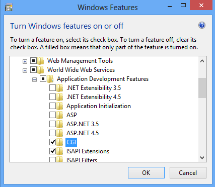 顯示針對 Windows 8 選取 C G I 的螢幕快照。