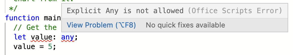 A compiler error shown in the code editor's hover text.