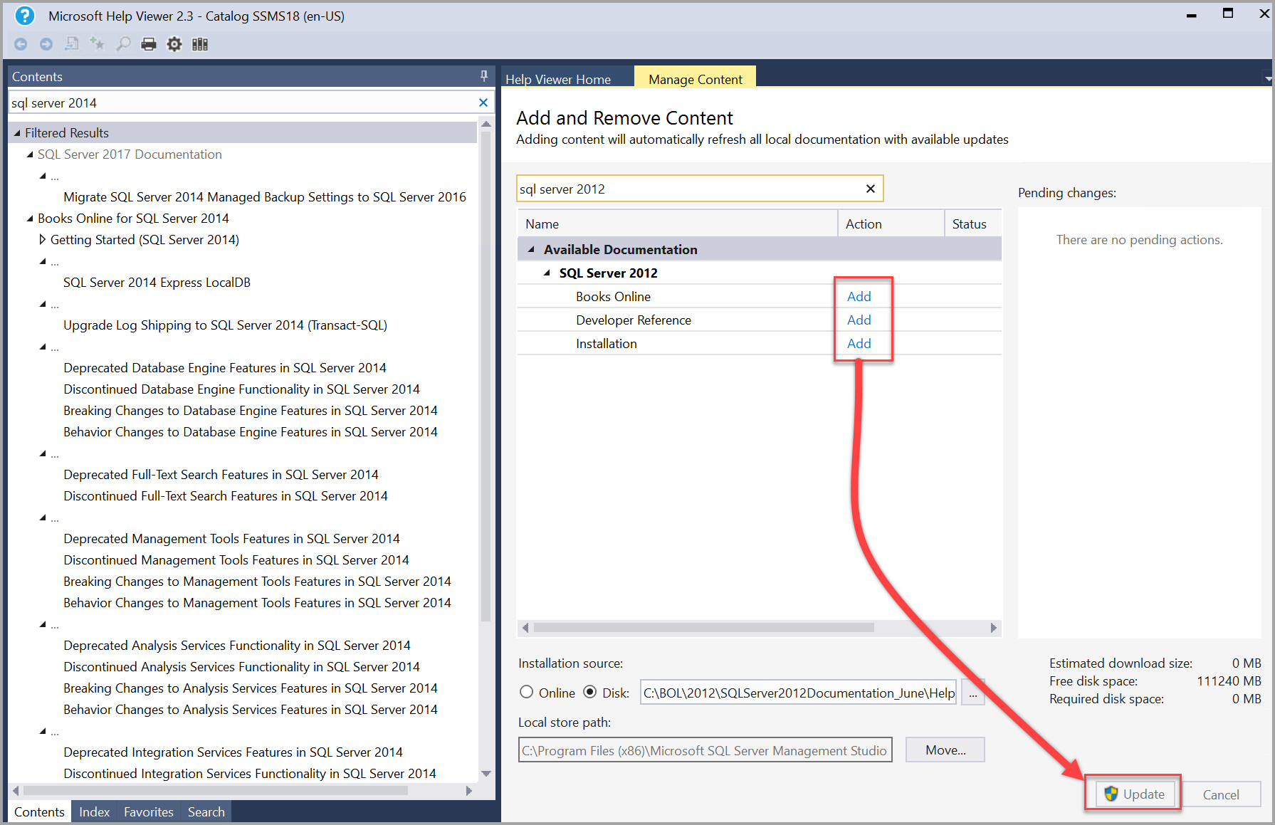 在說明查看器中新增和更新 SQL Server 2014 書籍