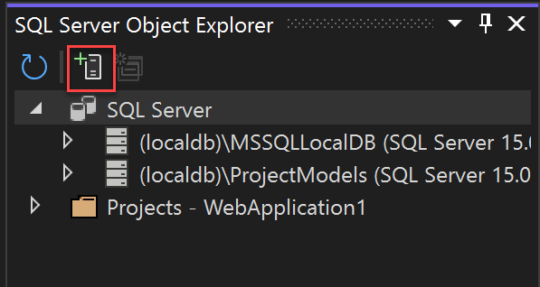 SQL Server 物件總管新增 SQL Server 按鈕的截圖