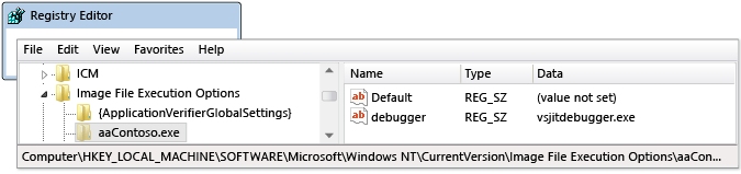 regedit.exe中的自動偵錯工具啟動項目 
