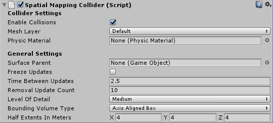 Unity 中的空間映射碰撞器